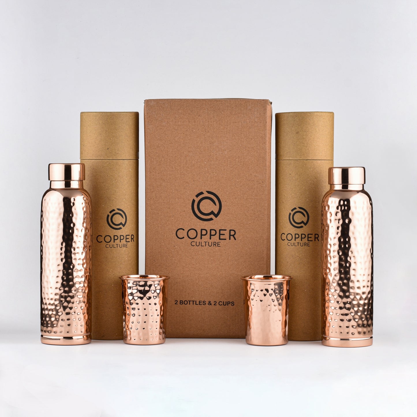 Hammered Copper Gift Set - 2 Bottles & 2 Mugs