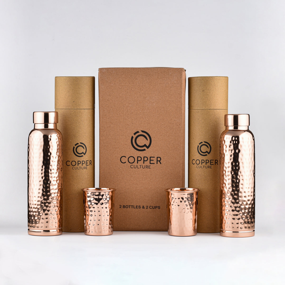 Mini Copper Items Hammered Copper Gift Set - 2 Bottles & 2 Mugs – Copper Culture